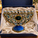 Vintage Blue & Gold Enamel Hanukkah Menorah