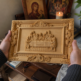Hand-Carved Boxwood Last Supper Wall Art – Jesus & 12 Apostles Christian Relief Sculpture