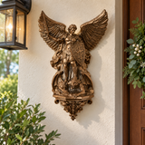 St. Michael the Archangel Battery-Powered Wall Lamp — Antique Bronze Resin Christian Home Decor