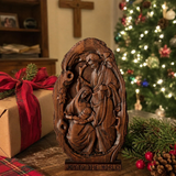 Natural Beechwood Nativity Scene Wooden Carved Plaque Tabletop Arrangement