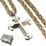 Stainless Steel Cross Byzantine Chain Pendant Necklace