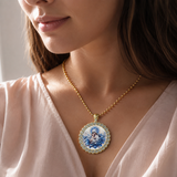 Blue Floral Madonna & Child Pendant Necklace