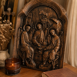 【Holy Trinity Wood Carving】Handcrafted Beech Wood Icon Three Graces Colorway Home Prayer Altar Spiritual Gift