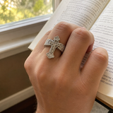 Christian Cross Statement Ring with 5A+ Cubic Zirconia – Silver & 14K Gold Plated