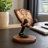Black Walnut “Archangel Michael” Adjustable Phone Stand—A Faith-Inspired Wooden Desktop Stand