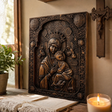 Our Lady of Perpetual Help Wood Art - Hand-Carved Catholic Gift - Mother Mary Comfort Figure