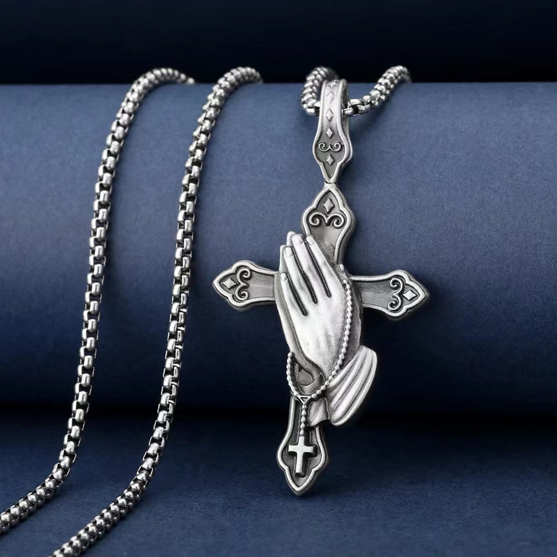 2023 Newest Pure Pewter Prayer Hand Necklace - Pray Anytime, Anywhere