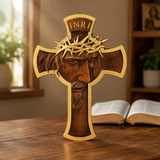Sacred Thorn Crown Wooden Cross ✝️ | Hand-Carved Beechwood Crucifix with Crown of Thorns