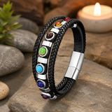Double Layer Braided Leather 7 Chakra Natural Healing Stone Bracelet