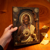 Our Lord Jesus Sacred Heart Wood Carving - Christian Catholic Personalized Carving Gift