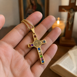 Gemstone St. Benedict Cross Necklace: Wear Protection & Faith With Radiance