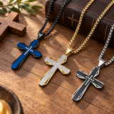 Brushed & Faceted Titanium Steel Cross Necklace – Modern Faith, Bold Devotion