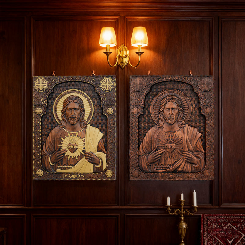 Our Lord Jesus Sacred Heart Wood Carving - Christian Catholic Personalized Carving Gift