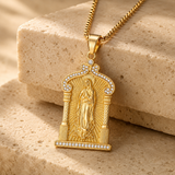 Our Lady of Guadalupe Temple‑Style Rhinestone Inlaid Stainless Steel Necklace