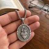 Two Tone Gold Silver Sacred Heart of Jesus Oval Stainless Steel Necklace