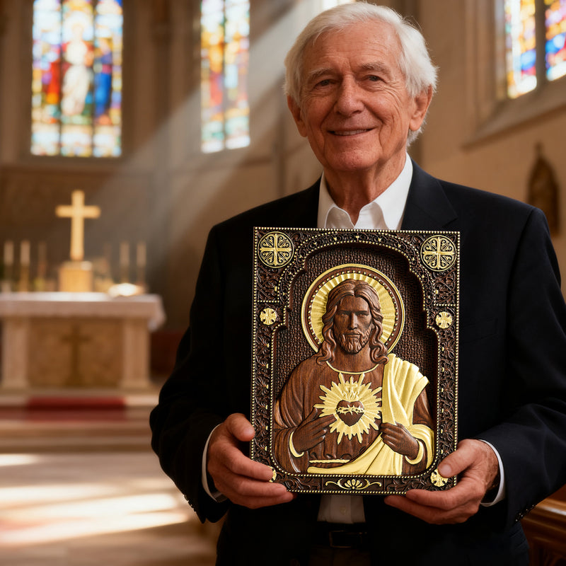 Our Lord Jesus Sacred Heart Wood Carving - Christian Catholic Personalized Carving Gift