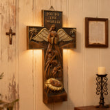 Christmas cross, Nativity cross,Joy to the world wood carving- best Christmas gift