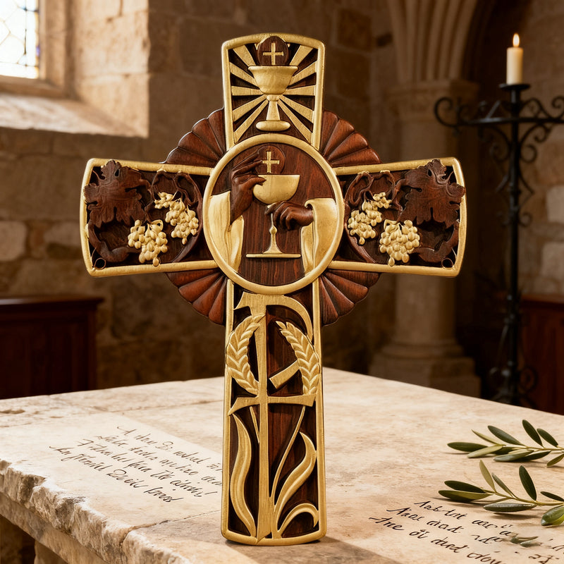 Eucharistic Chalice Wooden Cross: A Christian Symbol of the Last Supper & Redemption