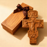 Hand-Carved Beechwood Religious Cross: A Sacred Artistic Testament to Christian Faith