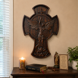 Hand-Carved Beechwood Archangel Michael Wall Cross – Quis Ut Deus Christian Home Decor