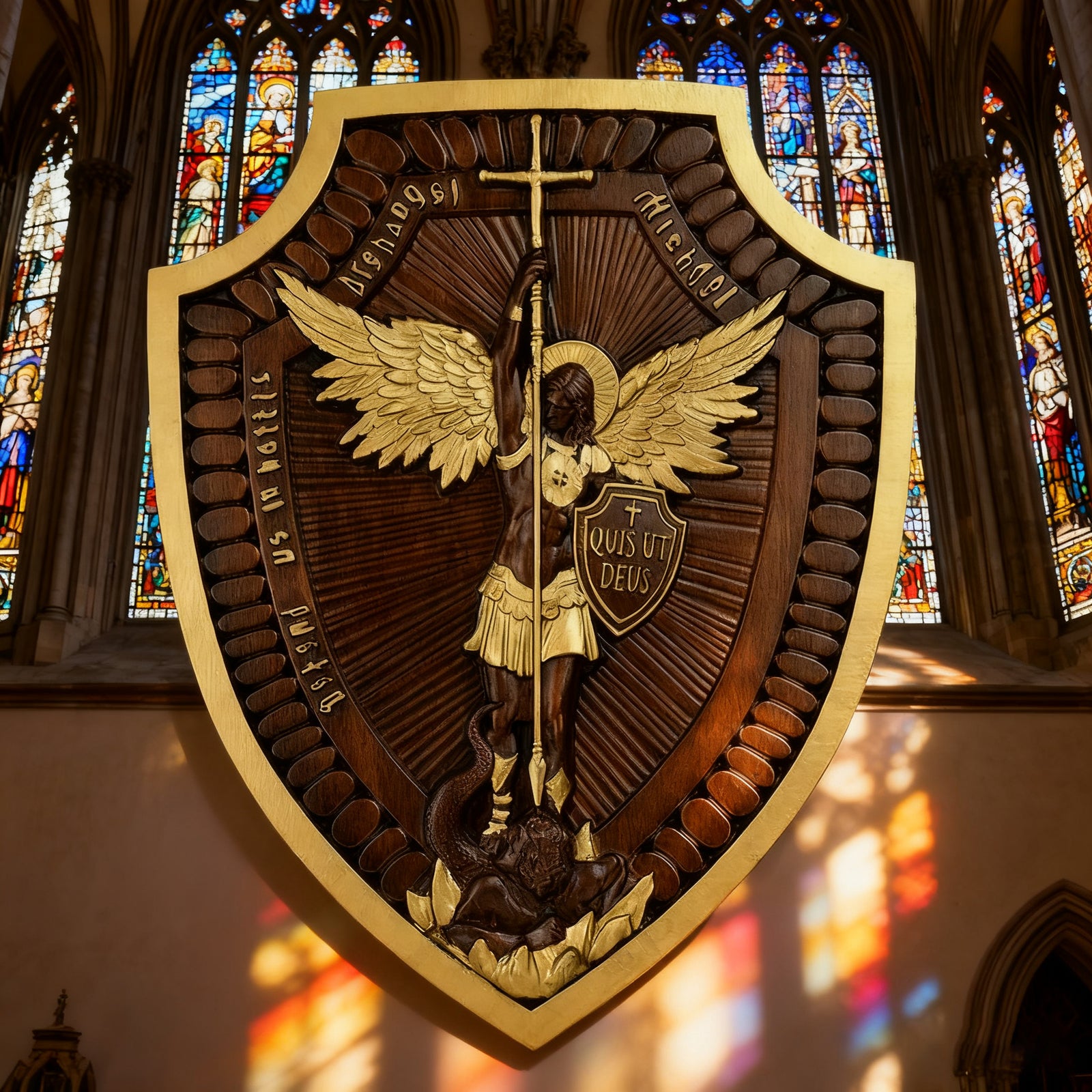 Guardian Michael Wood Carving - Handcrafted Spiritual Shield
