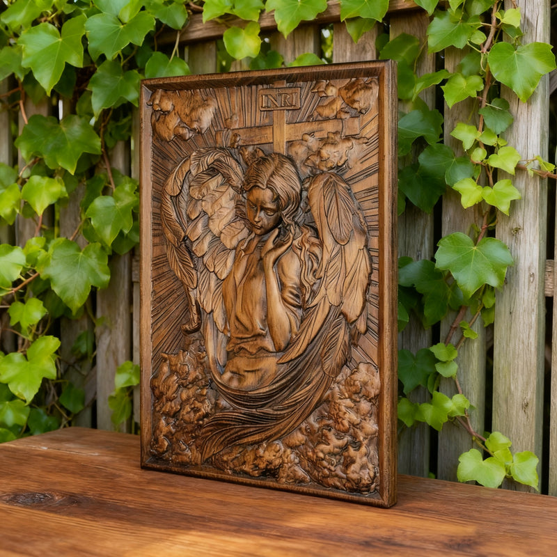 🌟 Archangel Chamuel Wood Carving – Angel of Peaceful Relationships 🌟