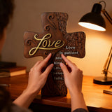 Ornate "Love" "Faith" "Hope" Wooden Cross, Solid Wood Cross