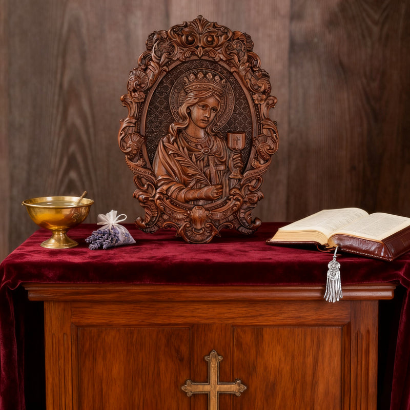 🛡️ Saint Barbara Wood Carving – Handcrafted Devotional Art