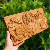 Trinity of Grace” Hand-Carved Jesus & Holy Spirit Wood Wall Art – 22.75