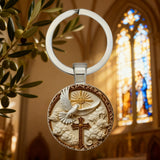 "Divine Blessing" Silver Dove & Cross Keychain – A Symbol of Faith, Peace, and God's Grace