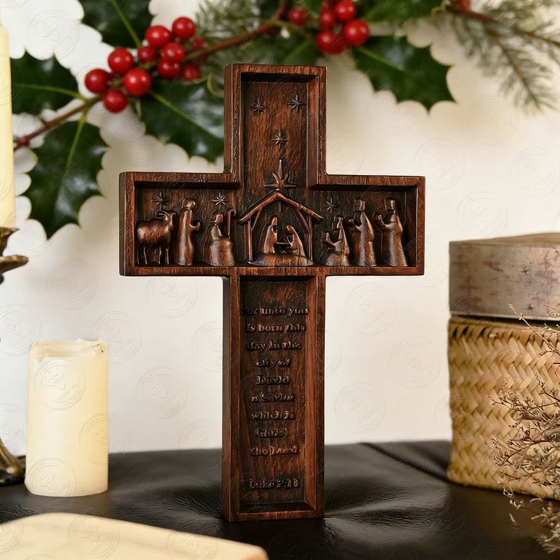 Nativity Scene Crucifix Wooden Wall Decoration