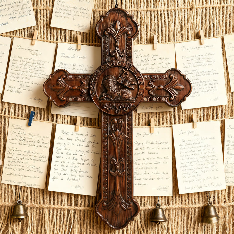 Bgcopper Lamb of God Wood Carving Cross Wall Decor - Paschal lamb
