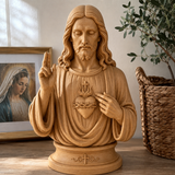 Hand-Carved Cypress Wood Sacred Heart of Jesus Statue – Christian Prayer & Home Devotional Decor