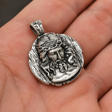 Crown of Thorns Jesus Double‑Sided Medallion Necklace, Stainless Steel Sacred Heart Pendant for Men Product Parameters