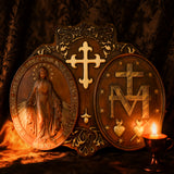 Miraculous Medal Wood Carving Decor - Medal of Our Lady of Graces