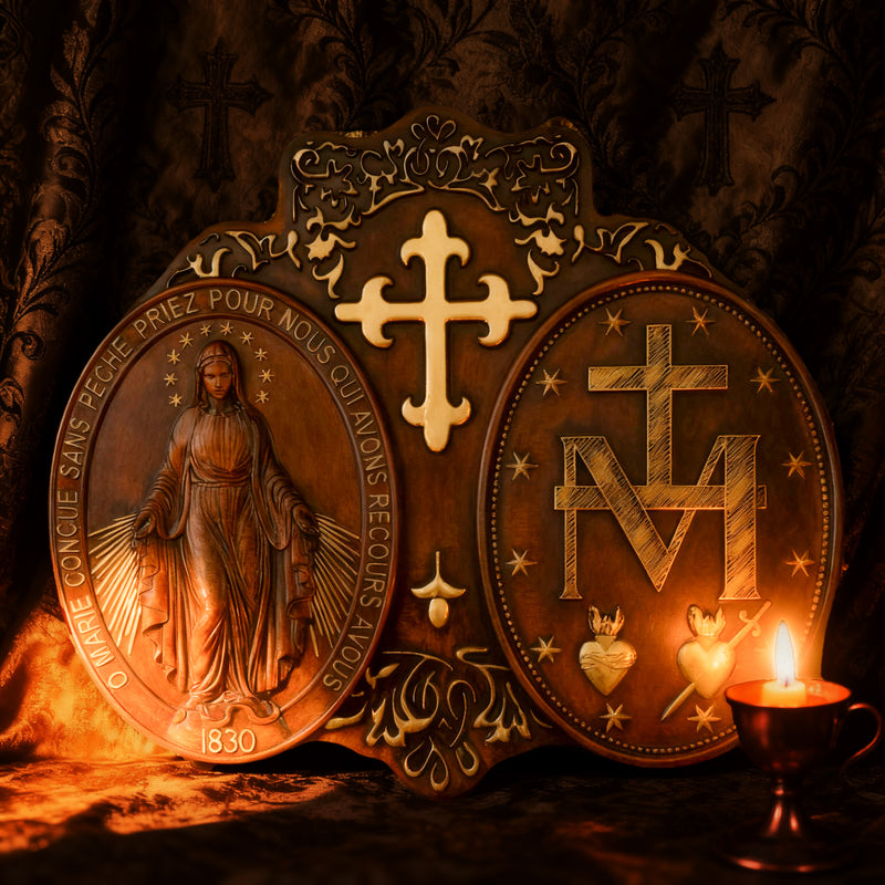 Miraculous Medal Wood Carving Decor - Medal of Our Lady of Graces