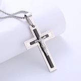 Vintage Greek Key Border Two Tone 3D Crucifix Stainless Steel Necklace