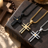 Braided Inlay Cross Necklace – Modern Christian Pendant for Men