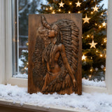 Native American Woman Wood Carving - Hand-Carved Solid Wood Art - Indigenous Home Decor