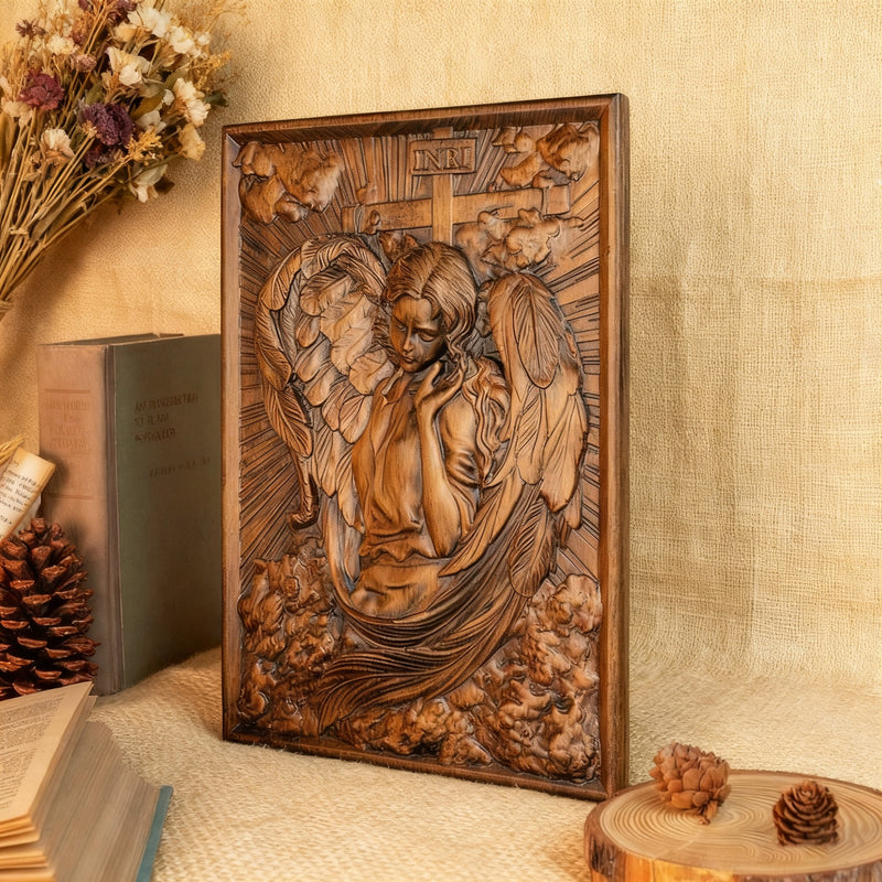 🌟 Archangel Chamuel Wood Carving – Angel of Peaceful Relationships 🌟