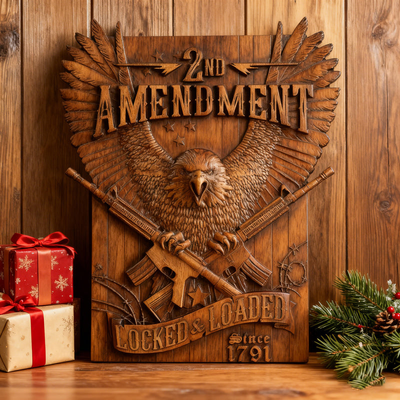 Handcrafted Solid Wood Wall Art - Commemorating the Second Amendment
