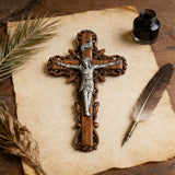 Silver painted version Ash wood Crucifix ，Jesus Christ, wooden Cross gift of love