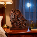 Hand-Carved Holy Family & Guardian Angel Solid Wood Statue: A Faith Artwork Anchoring Divine Blessings for Your Home