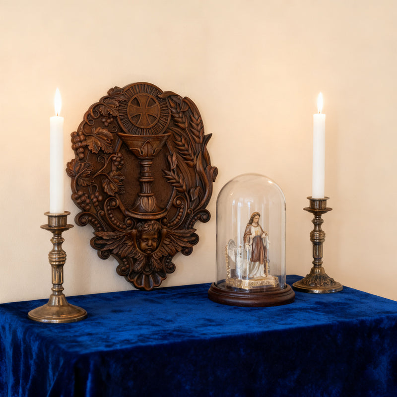 First Communion Christian Wood Carving - Sacrament of the Holy Eucharist Plaque