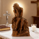 Boxwood "Crown of Thorns" Jesus Meditation Sculpture - Hand-carved Spiritual Art | A Concrete Reminder of His Divine Burden