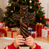 Holy Family wood icon decoration, Joseph, Mary, Baby Jesus, carved wooden cross, wall decoration