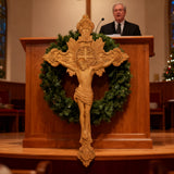 Wood Carving of Jesus Cross with St. Benedict's Exorcism