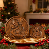 Joseph and Baby Jesus wood carving plaque - Father‘s day gift