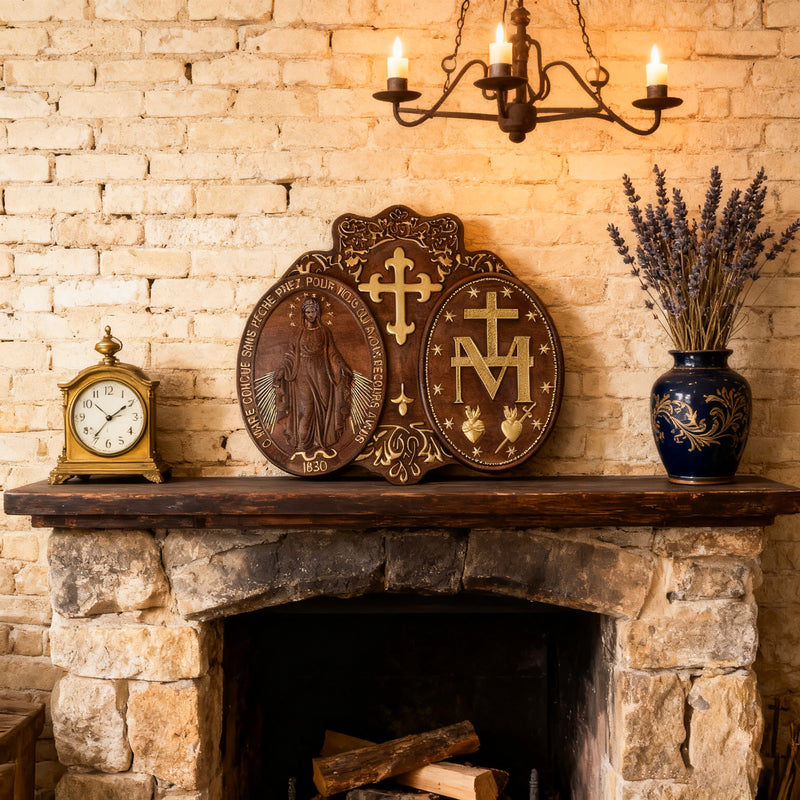 Miraculous Medal Wood Carving Decor - Medal of Our Lady of Graces