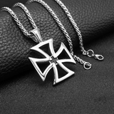 Men's Hollow Maltese Cross Stainless Steel Necklace, Vintage Knight Pendant Box Chain For Men